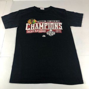 2013 Chicago Blackhawks Shirt Men Small Black Colorful Western Conference Champs
